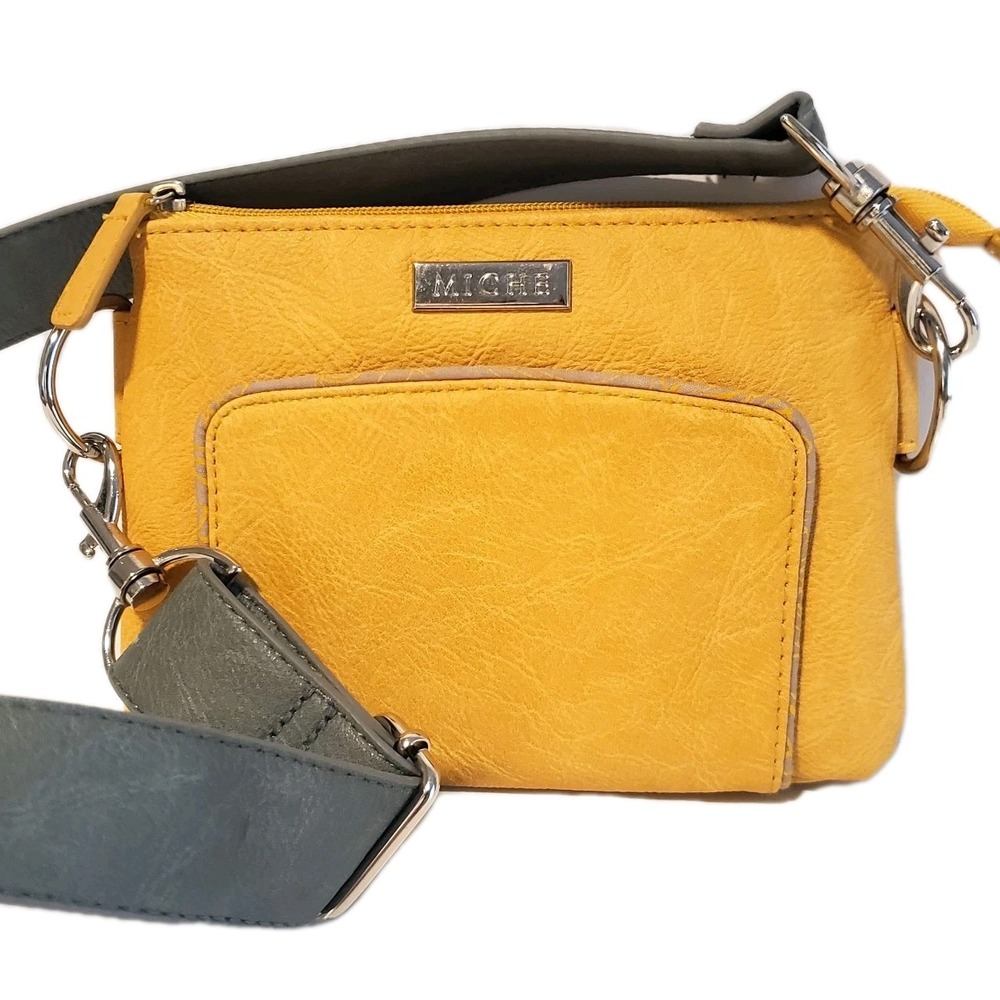 Miche Travel Purse Micro Bag Yellow Mustard Gray Removable Strap Credit Card